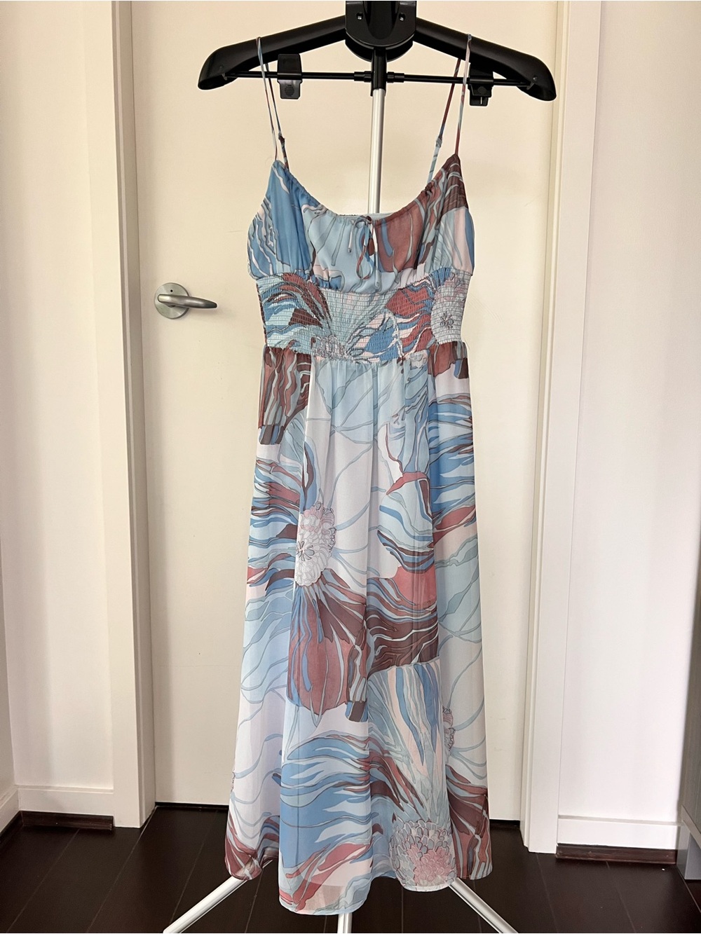 Wilfred Blue and Dusty Rose Floral Midi Sundress